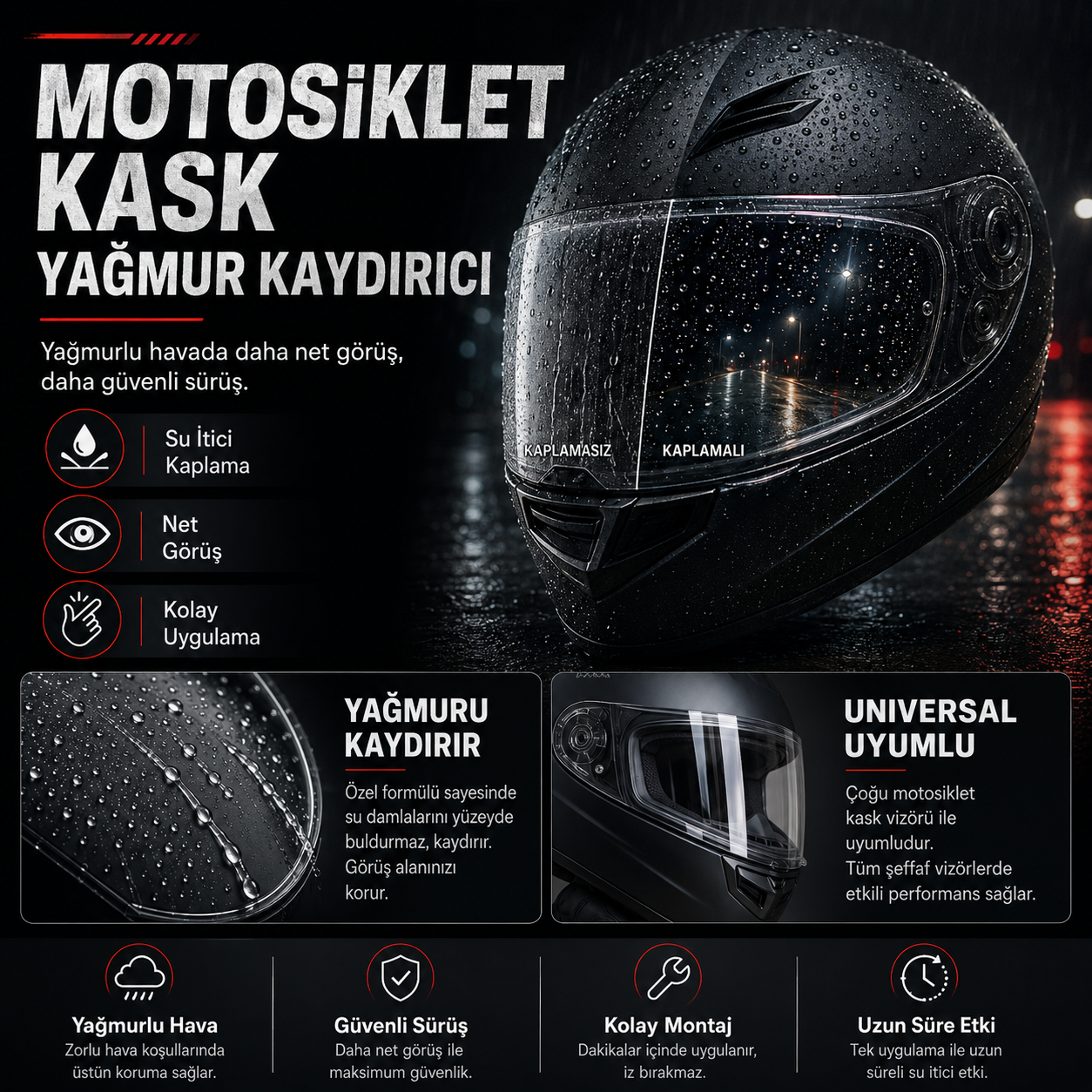 Motosiklet Kask Yağmur Kaydırıcı | Su İtici Vizör Spreyi